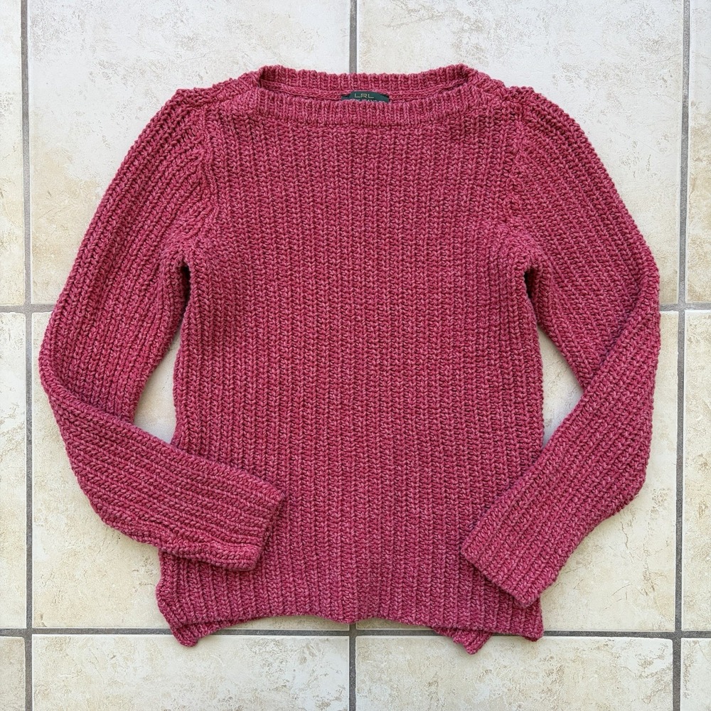 Lauren Ralph Lauren Sweater‎ Women's Small Pink Cotton Shaker Knit Fisherman